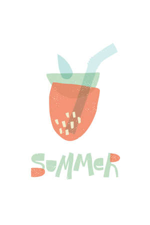 Strawberries made from geometric shapes. Stylized strawberry cocktail. Summer stylish postcardのイラスト素材