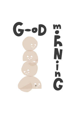 Good morning poster with cute geometric kittens sleeping in a bunchのイラスト素材