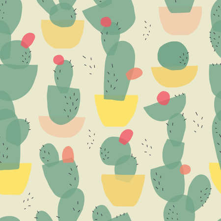 seamless pattern of tall long cactus from geometric shapes