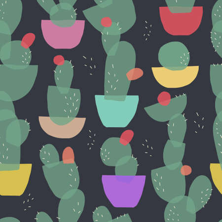seamless pattern of tall long cactus from geometric shapes
