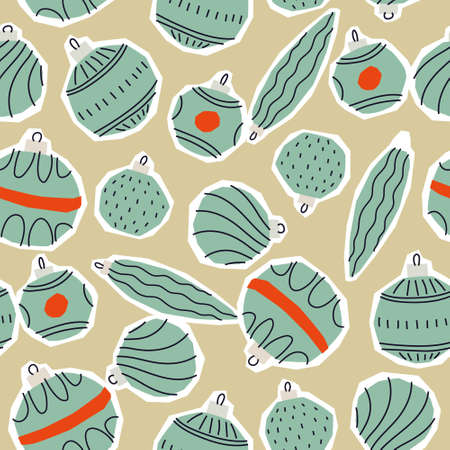 Seamless new year pattern. Rough paper cut christmas ballsのイラスト素材