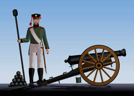 Artillery  Artilleryman stands next to the cannon  Ancient guns  のイラスト素材