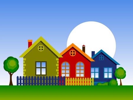 Vector illustration of home. Stylized Colorful Houses. Country Cottage.のイラスト素材