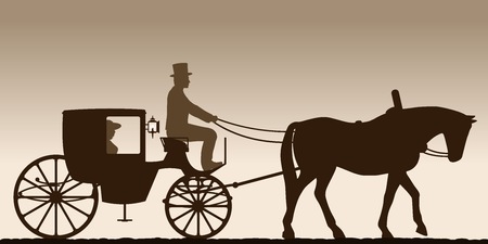 Silhouette of a carriage. Silhouette of a carriage with the coachman. Four-wheel carriage. Vector illustration.のイラスト素材