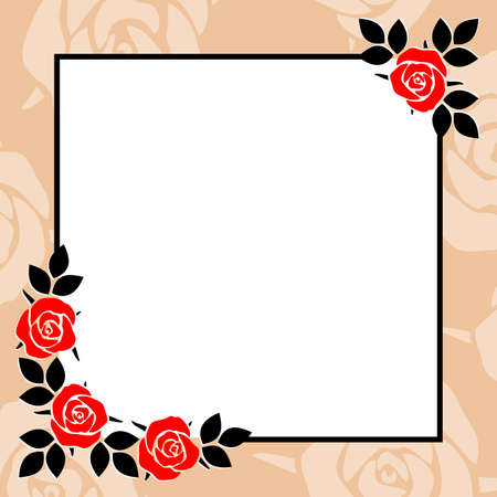 Decorative frame with roses. Colorful Floral Border. Corner ornament of stylized flowers. Vector illustration.のイラスト素材