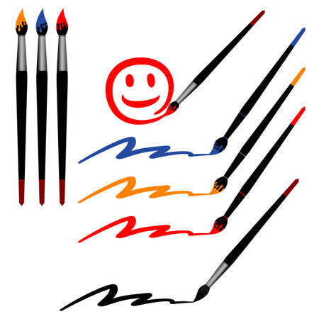 Artistic brushes and colored drawn lines. Sketch smile. Vector illustration.のイラスト素材