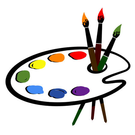 Artistic palette with paint and brushes. Vector illustration.のイラスト素材
