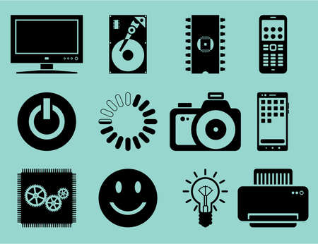 Set of black flat electronics icons. Vector illustration.のイラスト素材