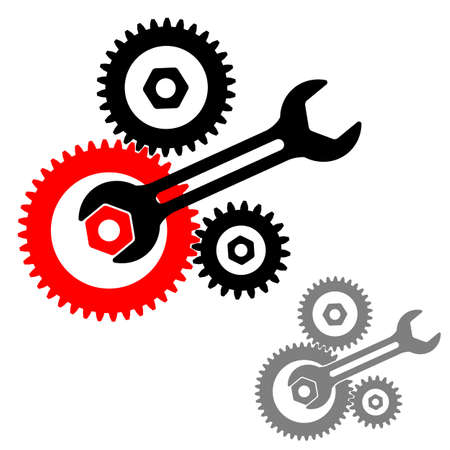 Gears and wrench icon. Cogwheel mechanism silhouette. Vector illustration.のイラスト素材