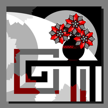 Stylized red flowers on an abstract background. Vector illustration.のイラスト素材