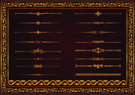 set decorative line floral elements for gold colorのイラスト素材