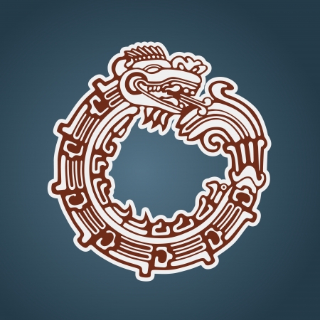 Quetzalcoatl ouroboros, maya symbolic round snake, eating its own tailのイラスト素材
