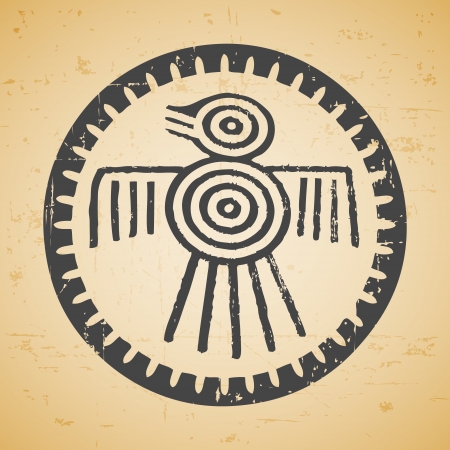 Abstract maya stylized bird on seamless retro backgroundのイラスト素材