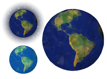 Three abstract globes made of triangles (paper look)のイラスト素材