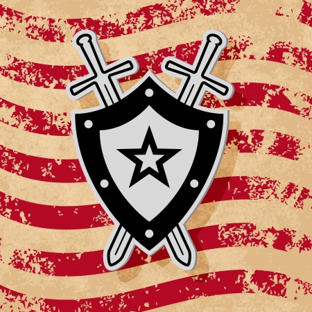 Black military style emblem on grunge flag backgroundのイラスト素材