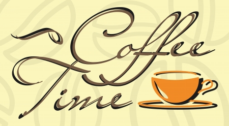 Abstract coffee cup and "coffee time" words in beige colorsのイラスト素材