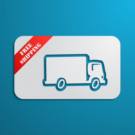 Cartoon paper look card with car (truck) silhouette and red stripeのイラスト素材