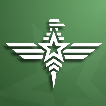 Abstract military white eagle emblem on green background, paper lookのイラスト素材