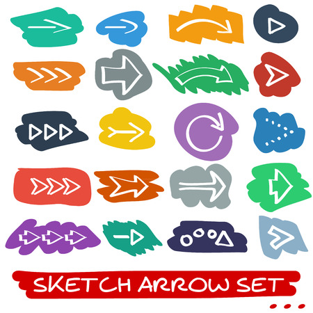 Set of twenty hand drawn sketch arrows with brush-style decorationsのイラスト素材