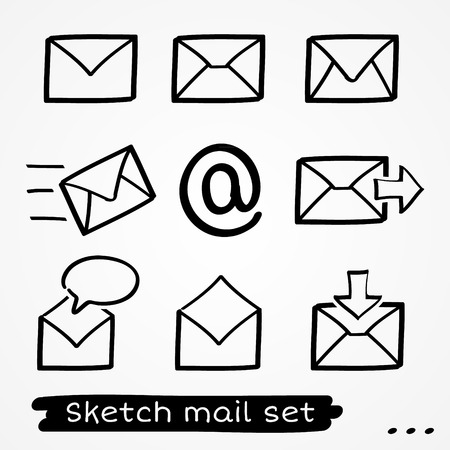 Set of eight sketch hand drawn black mailing envelopesのイラスト素材