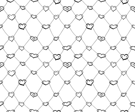 Abstract seamless net pattern made of black sketch heartsのイラスト素材