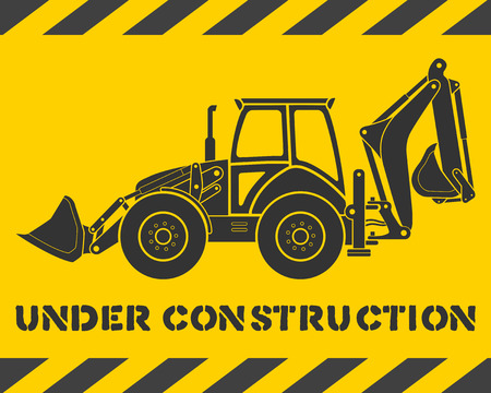 Yellow under construction pattern with gray excavator silhouetteのイラスト素材