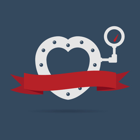 Heart simple emblem in steampunk style with gauge and red ribbonのイラスト素材