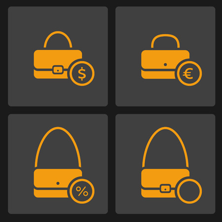 Set of stylized flat bag icons with money symbolsのイラスト素材