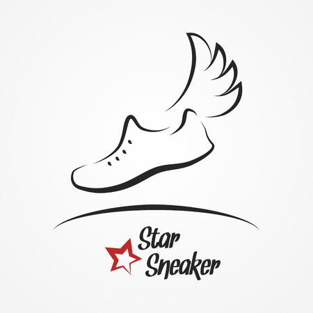 Hand drawn sketchy with stylized shoe, wing and starのイラスト素材