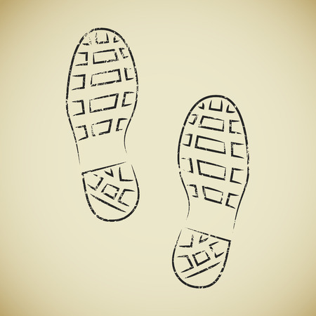 Two hand drawn grunge boots footprints on beige backgroundのイラスト素材