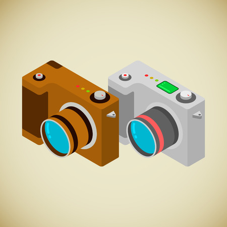 Two foto cameras, modern and retro, in isometric styleのイラスト素材