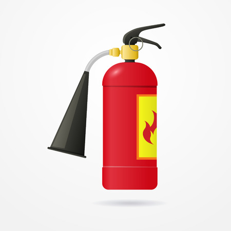 Detailed realistic fire extinguisher with emergency flame labelのイラスト素材