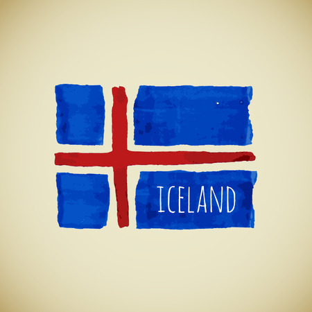 Bright hand drawn watercolor Iceland flag with sample textのイラスト素材
