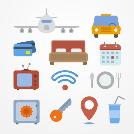 Collection of travel and hotel icons in flat styleのイラスト素材