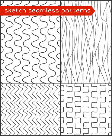 Set of abstract vertical seamless patterns - gray color, thin linesのイラスト素材