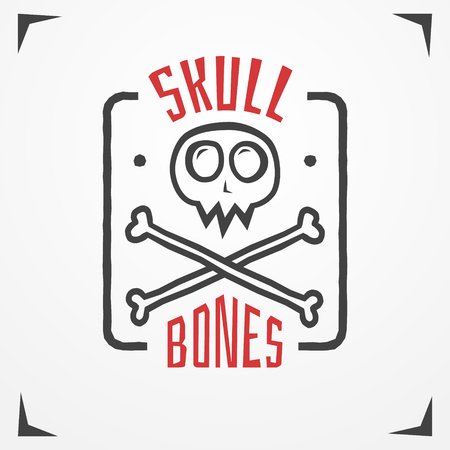 Funny cartoon logo - simplistic grungy skull with bones and sample textのイラスト素材