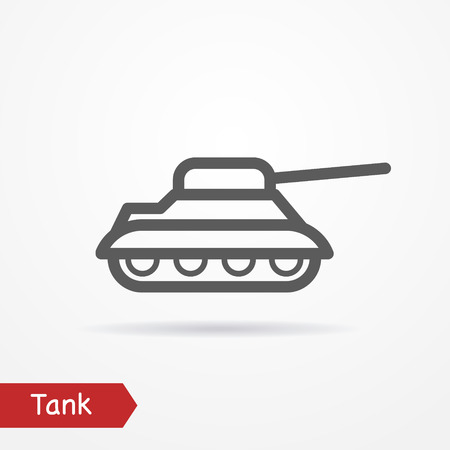 Abstract simplistic tank icon in silhouette line style with shadow. Army stock image.のイラスト素材