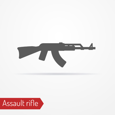 Abstract isolated assault rifle icon in silhouette style with shadow. Army vector stock image.のイラスト素材