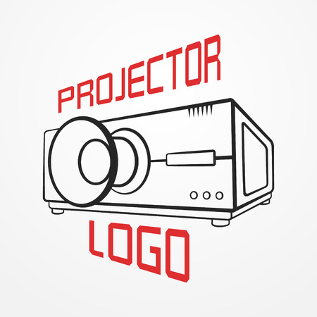 Abstract made of typical projector in graphic silhouette style and sample text. Video stock image.のイラスト素材