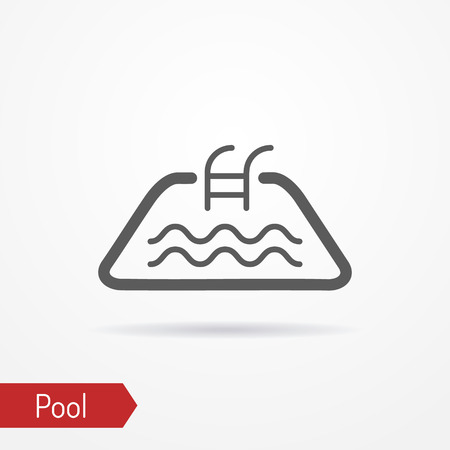 Abstract simplistic pool icon in line style with shadow. Small pool silhouette with water waves.のイラスト素材