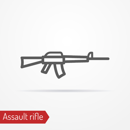 Abstract isolated assault rifle icon in silhouette style with shadow. Typical army weapon. Military vector stock image.の写真素材