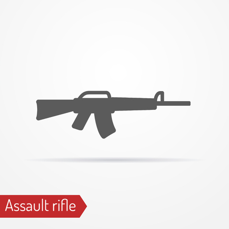 Abstract isolated assault rifle icon in silhouette style with shadow. Typical army weapon. Military vector stock image.の写真素材