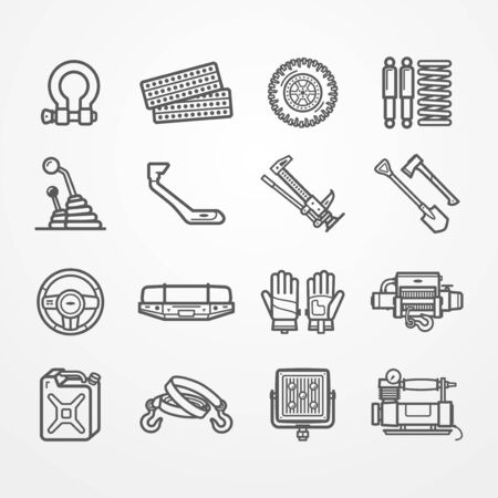 Off-road and overland car equipment vector setのイラスト素材