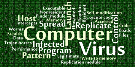 Computer virus word cloud with data backgroundのイラスト素材