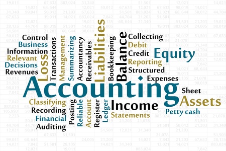 Accounting word cloud with data sheet backgroundのイラスト素材