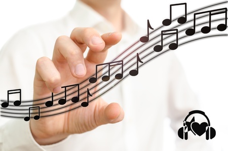 Man choosing music, isolated on white backgroundの写真素材