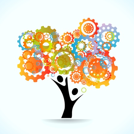 Colored cogwheels vector abstract treeのイラスト素材