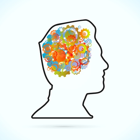 Colored cogwheels vector abstract human silhouetteのイラスト素材