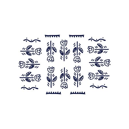 Nature in folk style flat vector illustration. Scandinavian floral decor. Flowers nordic decorative symbols. Greeting card, banner, textile print.のイラスト素材
