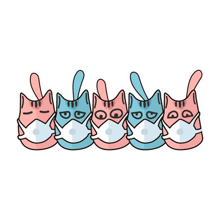 Coronavirus  around the world. New coronavirus (2019-nKoV), cute cats in a white medical mask. Masked multi-colored cartoon cats. Quarantine background. Coronavirus concept cartoon vector illustration Texture Baby vector illustration in scandinavian style.のイラスト素材